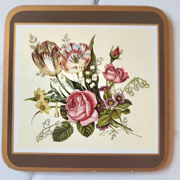 VINTAGE English Life six coasters, Made in England Floral Spray Cork Flowers - Picture 7 of 12